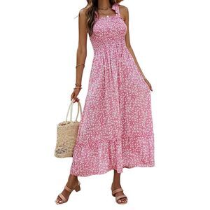 Tobrief Smockec Boho Ruffle Maxi Sundress Size Small